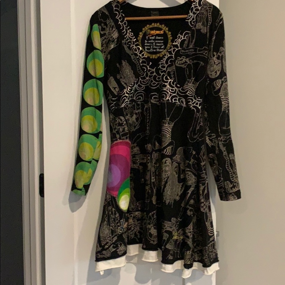 Desigual black multi colored jersey mini dress